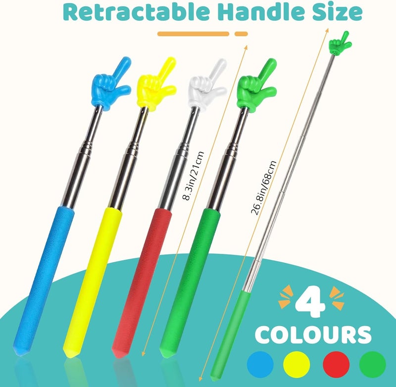Bagentry 4 Pcs Teacher Pointer Stick for Classroom Extendable Pointer Finger Telescoping Hand Pointer Retractable Pointing Stick Reading Aid for Presentation Whiteboard (Red, Yellow, Blue, Green) - Image 2